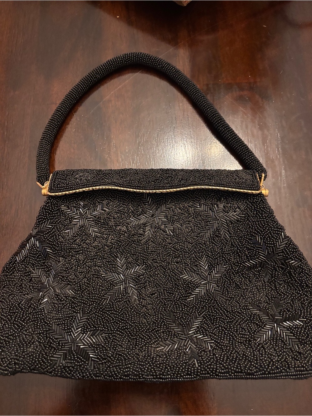 Vintage Black Beaded Evening Handbag - Elegant Classic